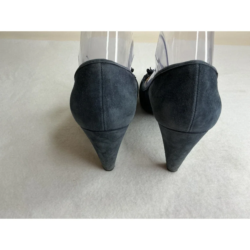 Franco Sarto Womens L-Happy Navy Blue Suede Moccasin Toe Bow Pumps Heels 7M